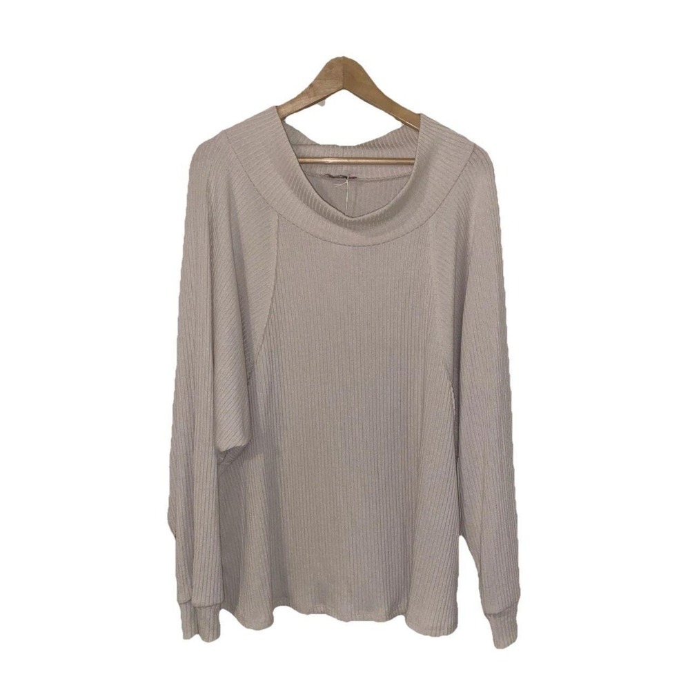 Andree By Unit Sweater Women Ribbed Beige Top Size 2X Oversize